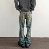 Nukty Jeans Men Streetwear Y2k Vintage Blue Distressed Casual Fashion Street Trousers Straight-leg Autumn Winter Flared Denim Pants