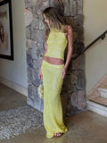 Nukty Sexy Transparent Sleeveless Shiny Camisole Tank Top Long Dress Two Piece Set 2025 Fashion Elastic Waist Wrap Hip Knitted Set K68