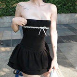 Nukty Korean Sexy Mini Dress Y2K Sleeveless Bow Lace Playful Summer Tank Dresses Nightclub Party Playful Evening Dresses