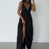 Nukty Long Skirt Sexy Open Back Temperament Strap Skirt Vacation Style Dress