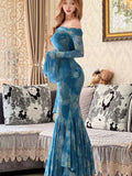 Nukty Summer Y2k Aesthetic Printing Pleated Women Dress Harajuku Slash Neck Sexy Dresses Slim Waist Tunic Flare Sleeve Fairy Vestidos
