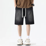 Nukty Summer Men Popular Daily Simple Shorts Male Classic Knee Lenght Denim Short Pants Comfortable Elastic Waist Casual Short Jeans