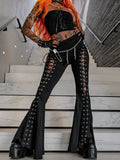 Nukty Women's Gothic Pants Spring 2024 New Dark Wind Street Fashion Trend Cock-eye Tie Design Flared Pants Women