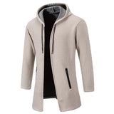 Nukty Men's Fleece Long Cardigan Autumn Winter Knitting Jacket Solid Color Hooded Sweater Coat Plush Padded Outwear Fashion