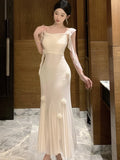 Nukty Fashion Slim Wasit Bodycon Evening Women Dresses New Flying Sleeve Korean  Sexy Elegant Mesh Solid Flowers Mermaid Dress