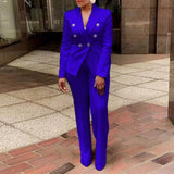 Nukty business casual outfits 2Pcs/Set Blazer Trousers Suit Fashionable Warm High Waist for Holiday Suit Jacket Pants Set Office Blazer Pants Set
