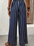Nukty Striped Wide-Leg Pants Women loose Casual Pants Spring and Summer New High Waist straight-leg loose Pants Trousers