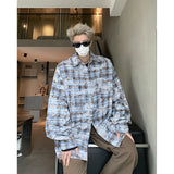 Nukty Men Shirt Plaid Tie-dye Long Sleeve Mens Casual Loose Shirt Autumn High Quality Oversized Male Checked Shirt Red/Blue/Gray