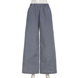 Nukty Spring New Product Simple and Personalized Waist Collection Color blocked Grid Design Wide Legs Comfortable Pants