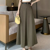 Nukty skirt outfits winter Vintage Pleated Suit Women's Long Skirts Autumn Elegant Office Lady A-Line High Waist Solid Color Casual Skirts Female