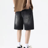 Nukty Summer Men Popular Daily Simple Shorts Male Classic Knee Lenght Denim Short Pants Comfortable Elastic Waist Casual Short Jeans
