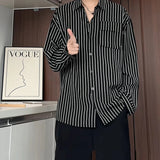 Nukty Autumn New Striped Shirt Handsome Long Sleeve Pocket Design Men's Clothing Button Loose Streetwear Casual Korean 2024 Autumn