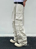 Nukty Spring Cargo pants New Popular Rice White Multi-pockets Overalls Harajuku stays Men Loose Casual Trousers Straight Mopping Pants