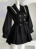 Nukty Korean Black Blazer Dresses for Women Fashion Elegant Chic Double Breasted Lantern Sleeve A-line Autumn Casual Mini Dress New