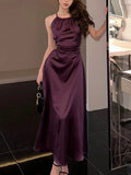 Nukty Vintage Satin Midi Dresses for Women New Summer French Fold Hollow Out Elegant Prom Fashion Slim Casual Female Clothes Robe