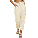 Nukty Autumn and Winter New Women's High waist Casual Pants Europe and America Solid Corduroy Loose Straight Pants Women