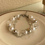 Nukty Harajuku Crystal Star Pentagram Pearl Beaded Bracelet for Women Vintage Aesthetic Charm Double Layer Chain Bracelet Jewelry Gift