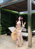 Nukty Summer Female Two-Piece Dress Set Sweet Fishtail Strap Dress V-neck Sleeveless Woman Floral Through Lace Cardigans New