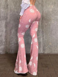 Nukty Fashion Printed Pink Flare Pants Summer Y2k Women Pants Sexy Slim Aesthetic Clothing Hottie Streetwear Causal Pantalones Mujer