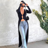 Nukty Sexy Y2K Fashion Vintage Hollowed V-neck T Shirt Streetwear Long Sleeves Cardigan Women Tops Chic Skinny Autumn Clothes
