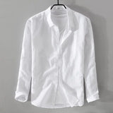 Nukty Men's Spring/summer Thin Linen Shirt Loose-fit Casual Long Sleeve White Top Jacket Cotton Linen Fabric Breathable Comfortable