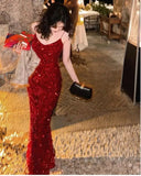 Nukty Women Sexy Sequin Strap Dresses Spring Summer Elegant Vintage Party Club Dress Korean Fashion One Piece Clothes