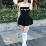 Nukty Korean Sexy Mini Dress Y2K Sleeveless Bow Lace Playful Summer Tank Dresses Nightclub Party Playful Evening Dresses