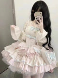 Nukty DRESS TO IMPRESS Autumn Lolita Kawaii Bow Dress Women Japanese Sweet Princess Dress Female Korean Fashion Print Cute Party Mini Dress New