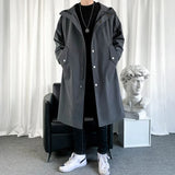 Nukty New Autumn Men's Jacket Trench Coats Pie Over Solid Color Hooded Men's Fashion Handsome Leisure Long Jacket Trench Coats