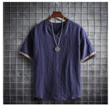 Nukty japan fashion street Summer Men Cotton Linen Tshirts Solid Color Korean Fashion Men Short Sleeve Short Sleeve Tshirt Mens Clothing Plus Size 5Xl