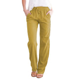 Nukty Spring/Summer Women's New European and American Solid Cotton Hemp Drawstring Loose Relaxed Wide Leg Pants