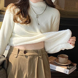 Nukty Women Velvet Thicken Warm Sweaters Semi Turtleneck Knit Thermal Pullovers Solid Ribbed Sweater Women 2024 Fall and Winter