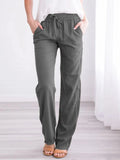 Nukty Spring/Summer Women's New European and American Solid Cotton Hemp Drawstring Loose Relaxed Wide Leg Pants