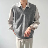 Nukty Spring Men's Clothing Luxury Knit Vest Sweater Retro V Neck Sleeveless Loose Stylish Vintage Solid Color Leisure Knitwear