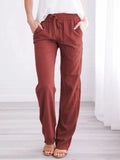 Nukty Spring/Summer Women's New European and American Solid Cotton Hemp Drawstring Loose Relaxed Wide Leg Pants