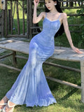 Nukty Sexy Spaghetti Strap Print Womens Dresses Elegant Sleeveless Bodycon Evening Party Long Dress Summer Slim Waist Vestidos Mujer