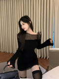 Nukty Slim Bodycon Y2k Mini Dress Female Party Casual One Piece Dress Korean Fashion Spring French Elegant Knitted Dress Woman