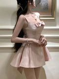 Nukty Pink Elegant Bow Fashion Sweet Princess Mini Dress Sleeveless Birthday Party Backless Graduation Women's Dresses Summer New