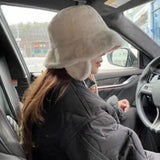 Nukty Korean New Ear Protection Bucket Hats for Women Autumn and Winter Travel Versatile Warm Retro Solid Color Plush Men's Caps
