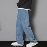Nukty New Men Casual Long Jeans Fashion Classic Male Loose Straight Wide Leg Denim Pants Solid Color Light Blue Grey Black 3XL