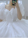 Nukty White Wedding Dress Women Fairy Princess Dress Female Fashion Evening Party Dress Ladies Summer Elegant Puff Sleeve Long Dress