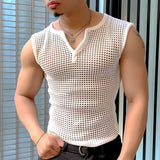 Nukty Men Tank Tops Mesh Hollow Out Solid V Neck Sleeveless Summer Male Vests Streetwear Transparent Fashion Men Clothing INCERUN