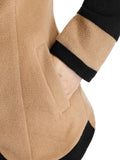 Nukty Fashion Two Tone Fleece Jacket Colorblock Wide-waisted Full Sleeve Warm Coat For Fall,Spring,Winter