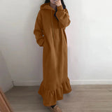 Nukty New Fashion Hooded Sweatshirts Dress Women Casual Solid Long Sleeve Maxi Dresses Winter Clothes Vestidos Warm Robe Femme