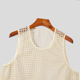 Nukty New American Style Fashion Men Tops Popular Vacation Hollow Out Mesh Vests Sexy Casual Sleeveless Tank Tops S-2XL 2025 Summer