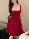 Nukty Korean Sweet Mini Dress for Women Elegant Spaghetti Strap Slash Neck Sleeveless Birthday Party Dresses A-line Short Vestidos New