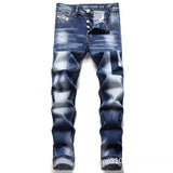 Nukty Men Blue Denim Jeans Skinny Holes Jeans Italian Style Stretch Denim Pants High Quality Male Slim Fit Denim Trousers Size 42