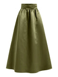 Nukty Women Autumn Satin Skirt New A-line Floor Length Solid Color High Waist Dress Elegant Vintage Casual Oversized Long Robe