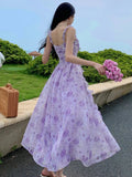 Nukty Summer Floral Print Womens Dresses French Vintage Sleeveless Ruffles Birthday Party Dress Slim Waist A-line Vestidos Female Robe