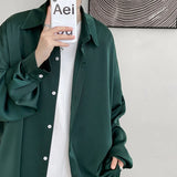 Nukty Korean Fashion Ice Silk Shirts for Men Spring Summer Solid Color Long Sleeve Casual Loose Comfortable Button Up Shirt 5XL-M